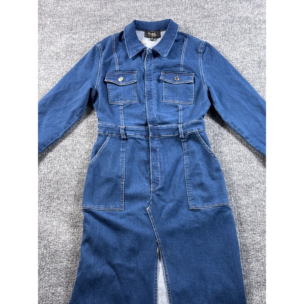 Flying Tomato Dark Indigo Denim Long Sleeve Utility Midi Dress Medium ID22986